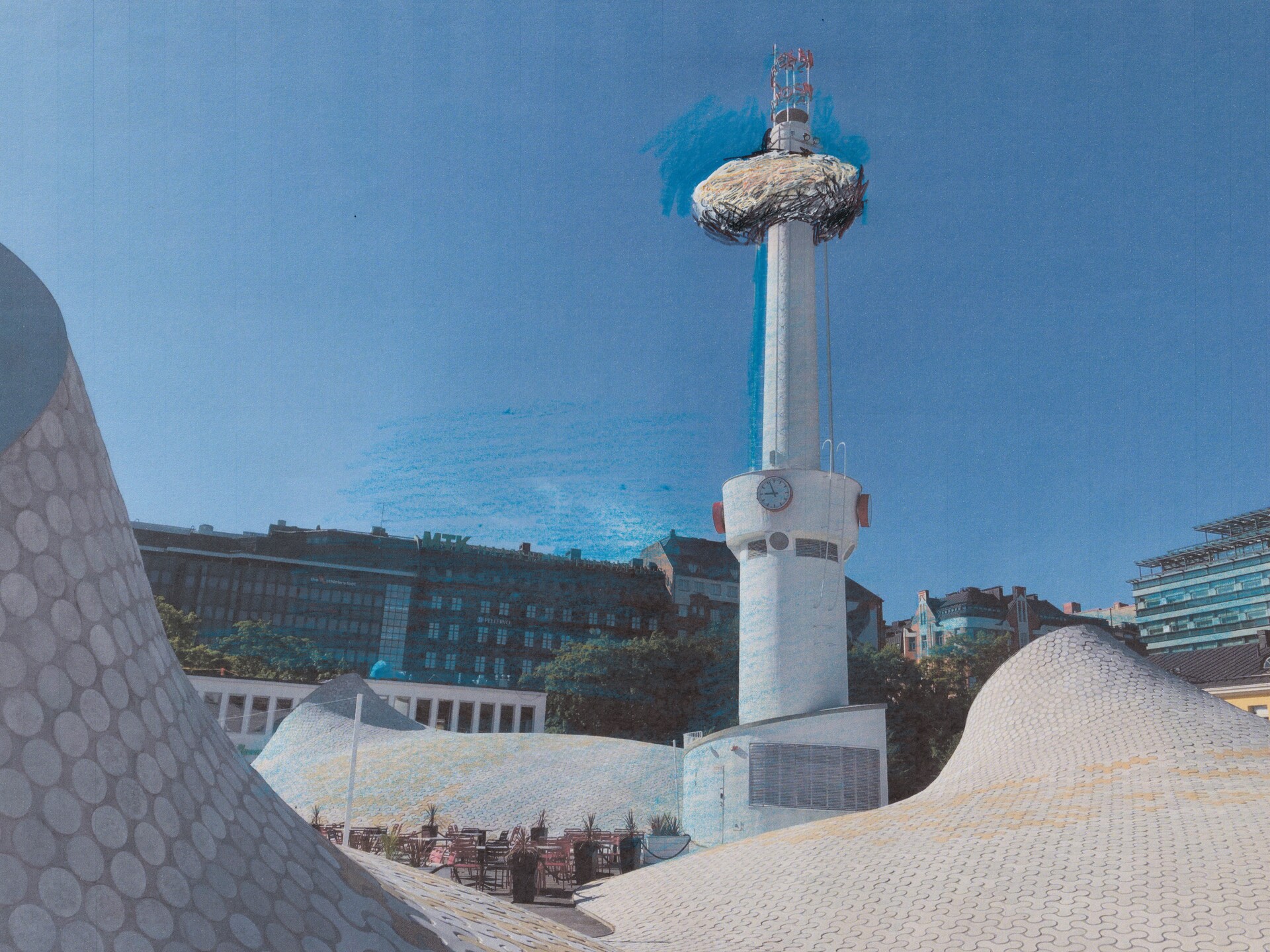 Tadashi Kawamata, Sketch of The Nest, 2021. Photo. Mika Huisman. Amos Rex 2