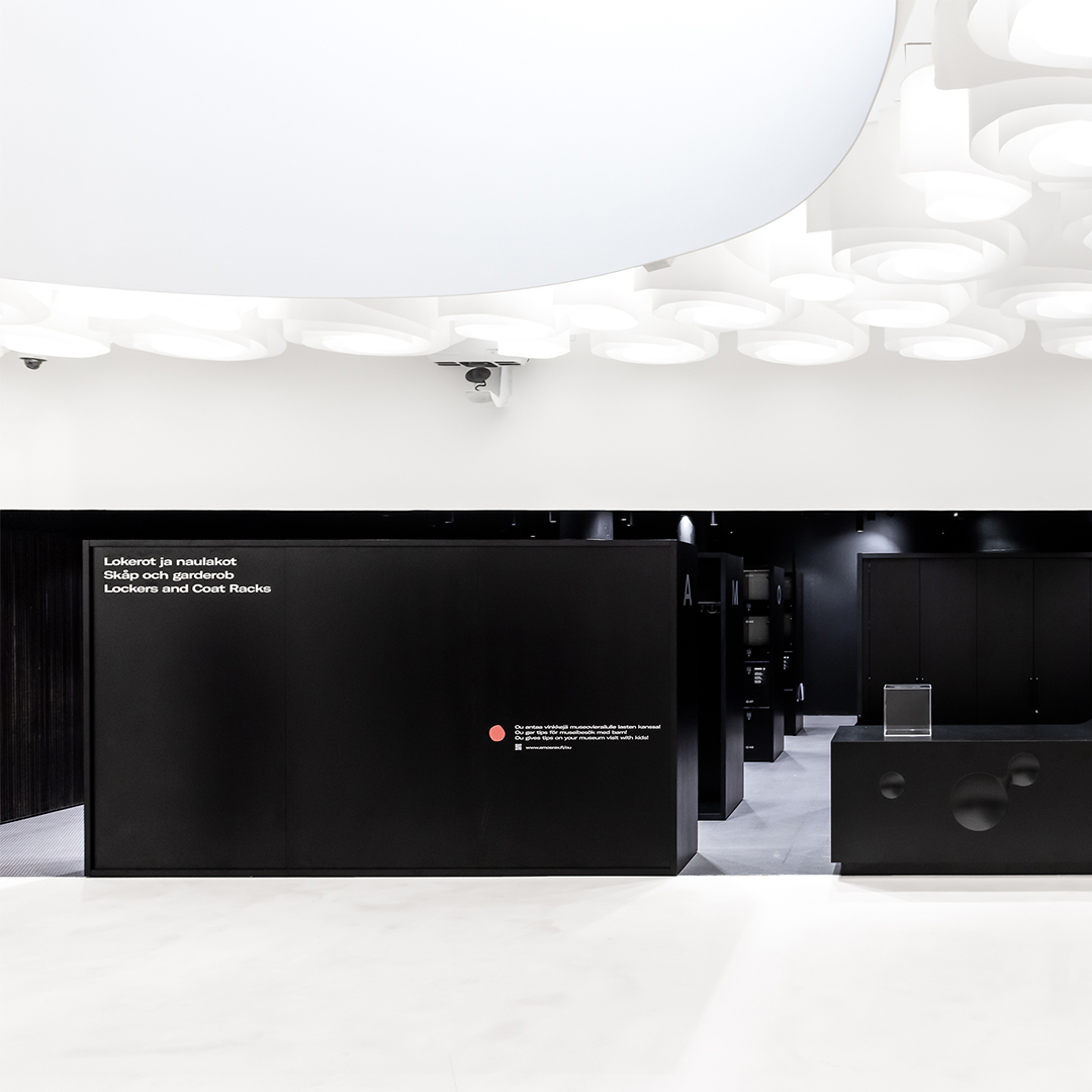 Museum cloakroom and storage. Lockers, toilets, and a childcare room are all located in the same area.