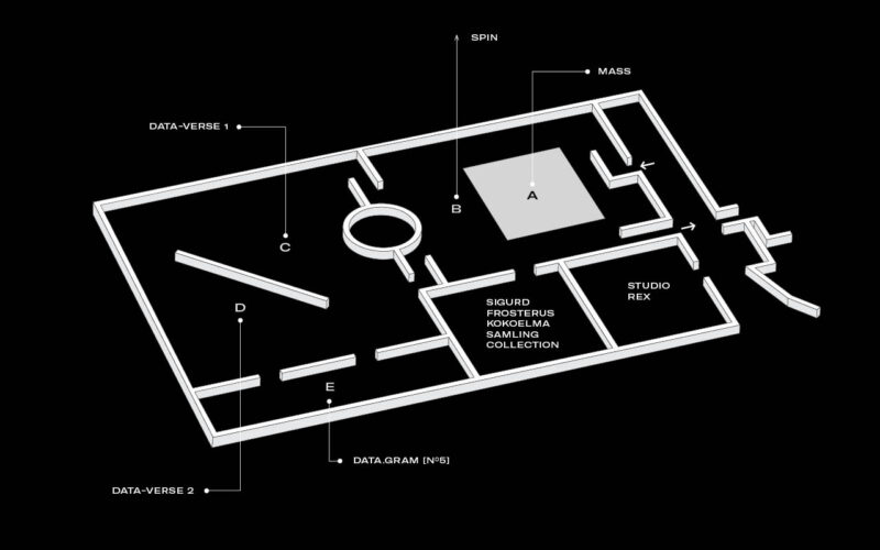 Map of the exhibition where rooms and placement of artworks is shown.