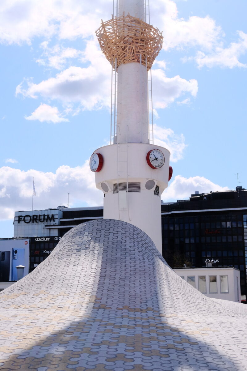 Picture shows Amos Rex tower and the nest built almost at the top.